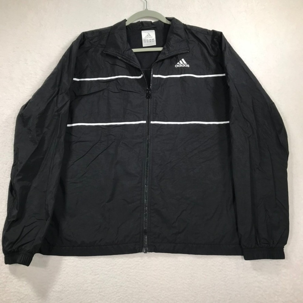 Vintage Adidas Track Jacket Womens Large Black Full Zip Lined Pockets 90s Y2K
